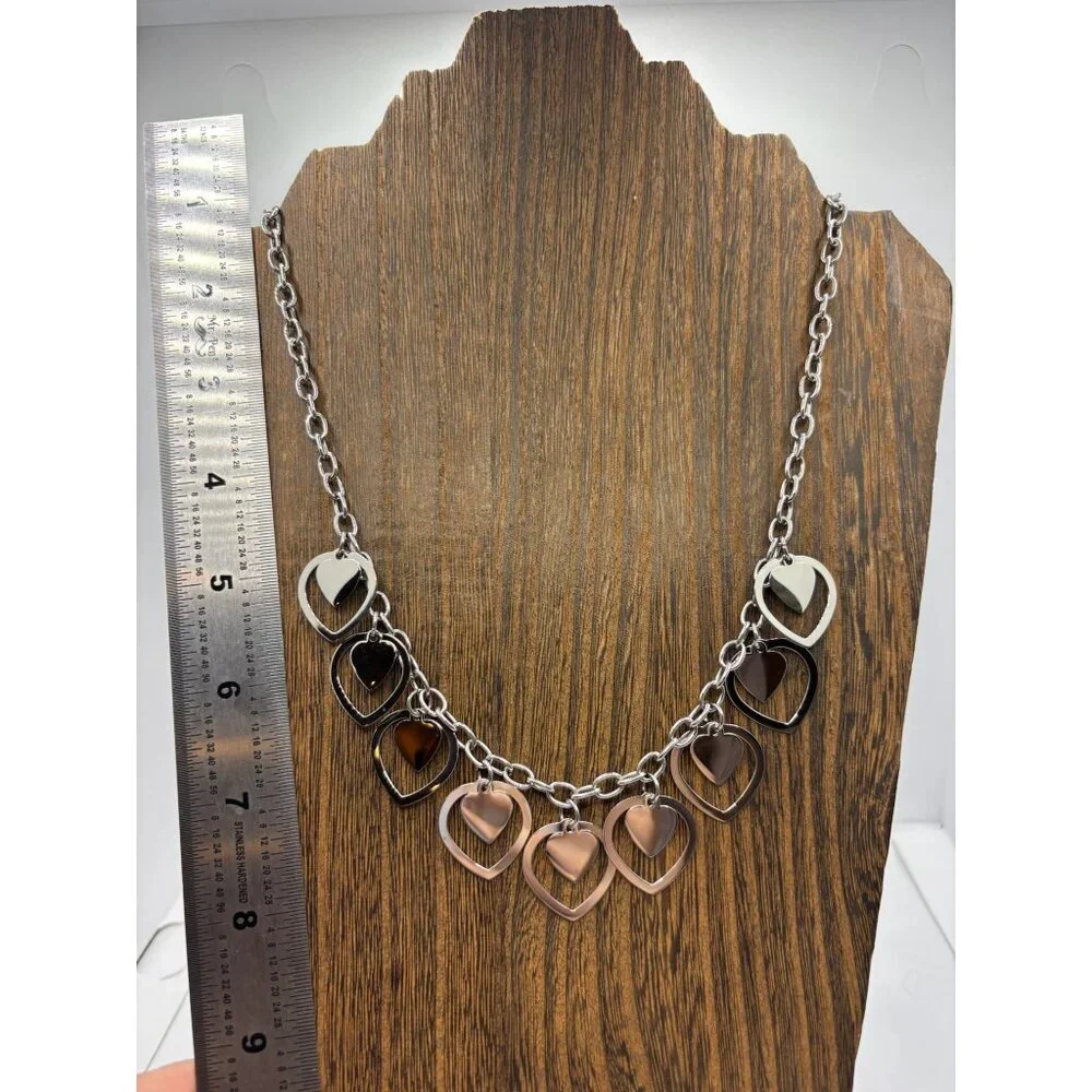 Steel by Design Adjustable Multi Heart‎ Necklace Silver Tone Milor Italy 20